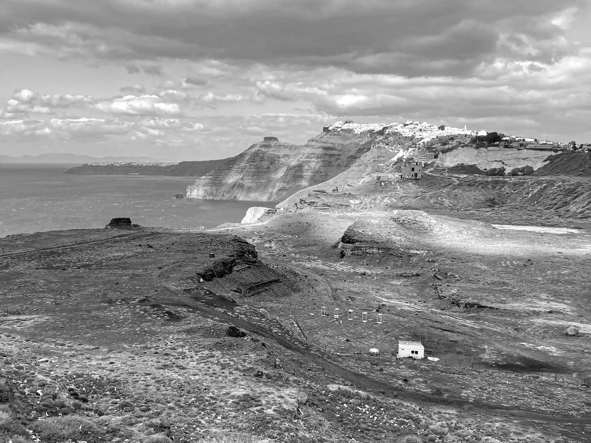 The Aegean horizon seen from the forgotten eastern shore of Santorini